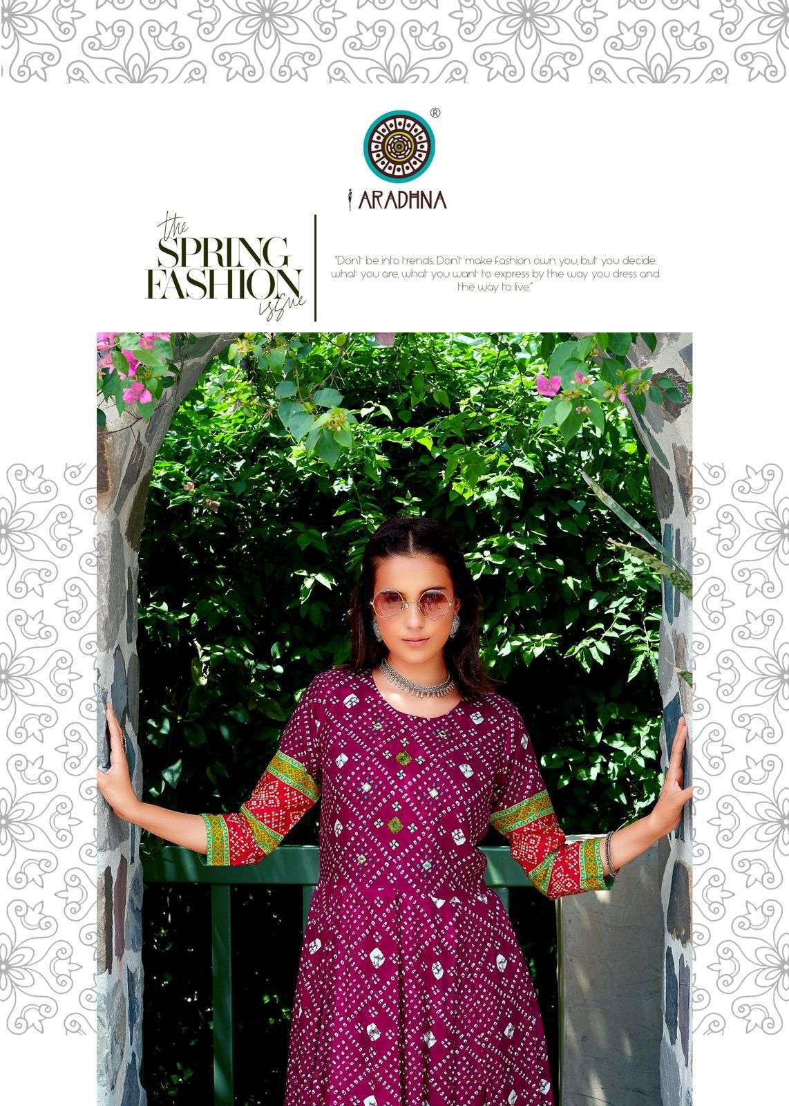 BANDHANI VOL 4 RAYON BANDHANI PRINT EMBROIDERY WORK LIVA TAG LONG GOWN KURTI BY ARADHNA BRAND 4003 C